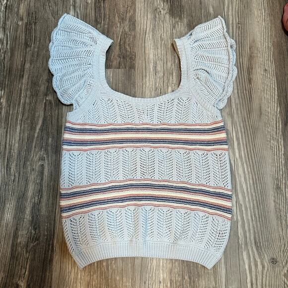 NWT BiBi Stripped Knit Too Flutter Sleeves baby Blue Women’s XL‎ - Picture 3 of 8
